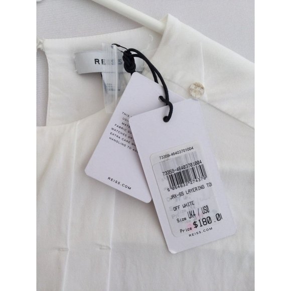 Reiss White Summer Top Pleated Blouse $180 Size 0 Jax-SS Layering Short Sleeve - Picture 8 of 11